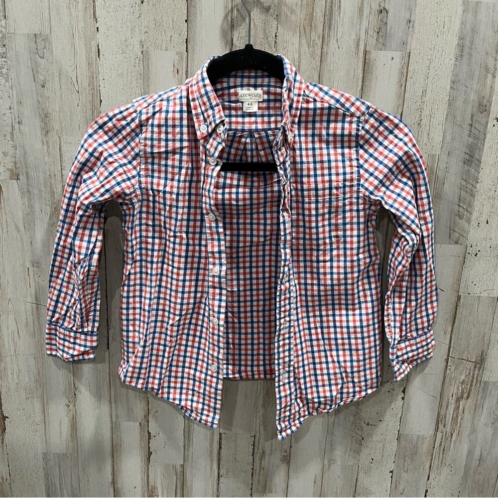 Crewcuts Red and Blue Plaid Casual Button Down Shirt Kids 4-5 Boys